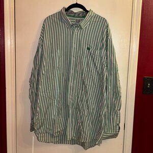 Men's Cinch Green, Black & White Striped Long Sleeve Button Down Size XXL